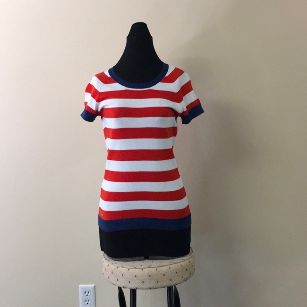 New Lacoste Top Sweater Shirt Orange White Blue 38